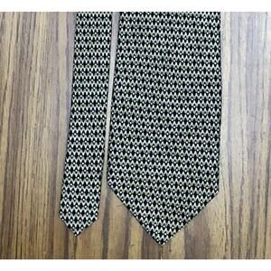 Di Maggio Geometric Tie Gold Black Patterned 57 x 4 Silk Necktie Handmade Korea